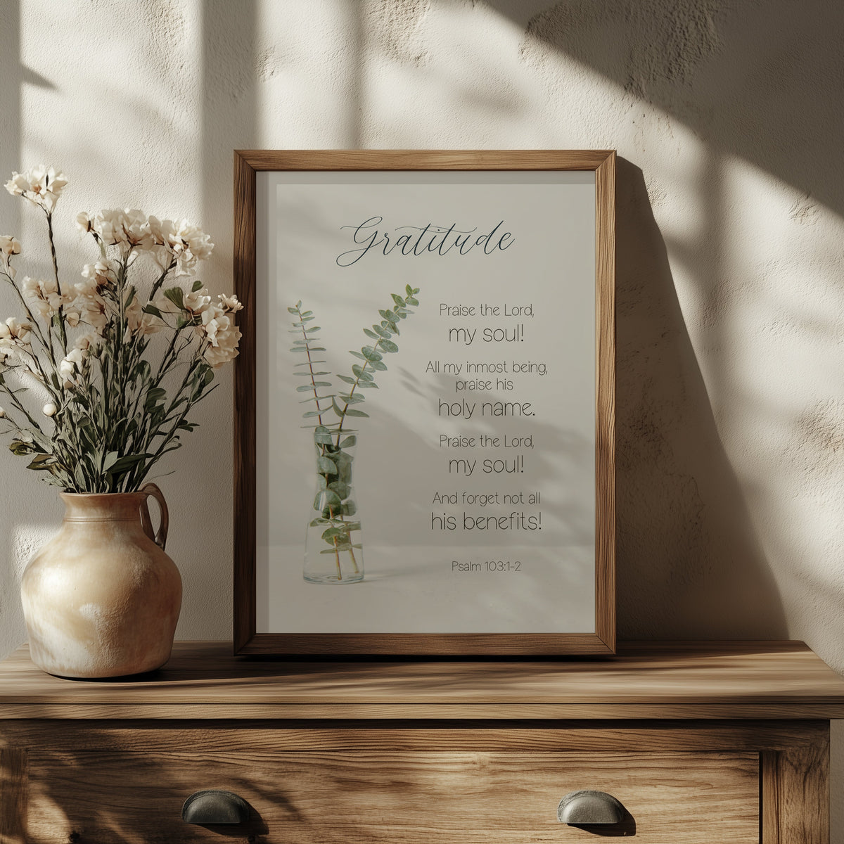 Gratitude EN - Psalm 103:1-2 - Christian Wall Art