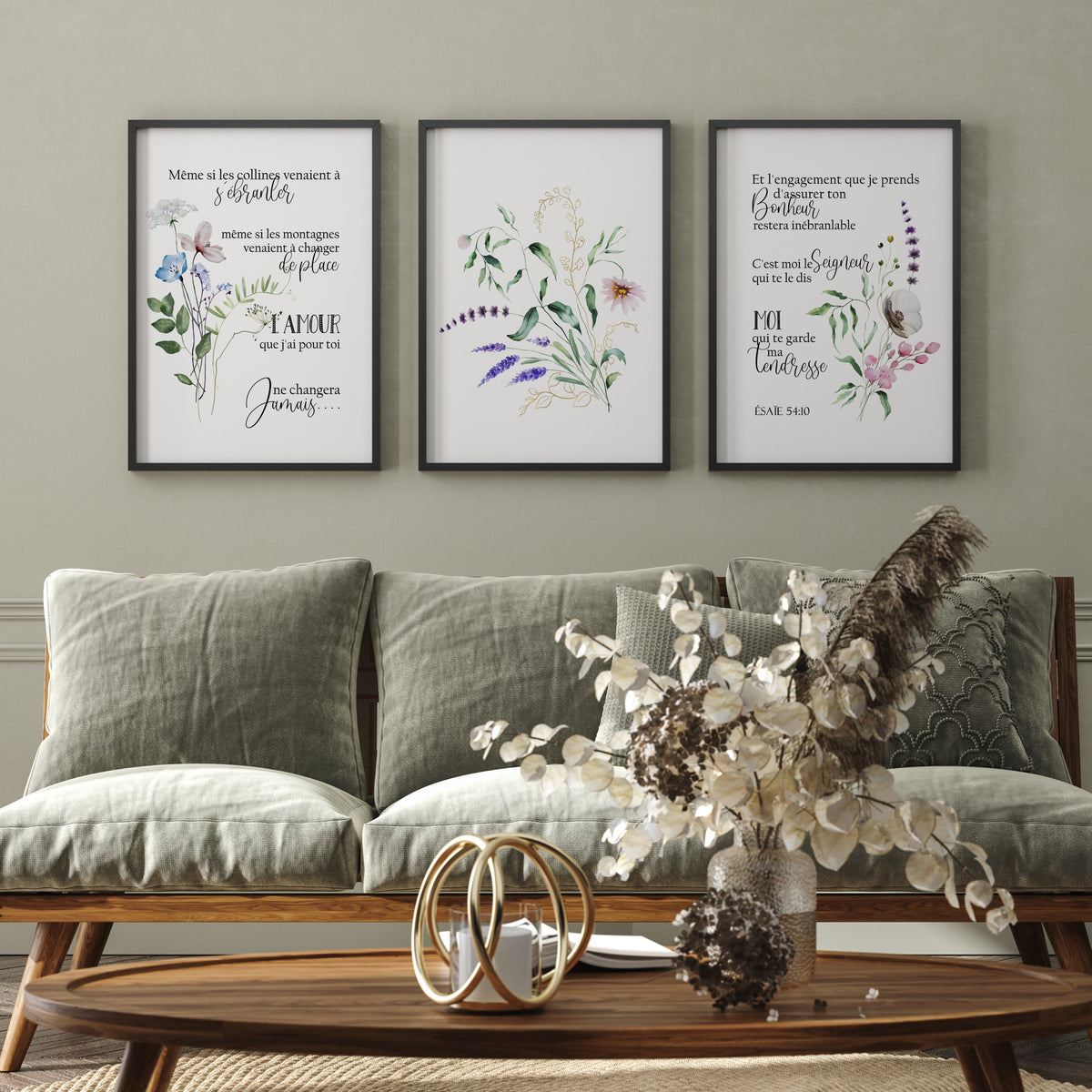 Trio - Aquarelle Ésaïe 54:10 - Christian Wall Art Bundle