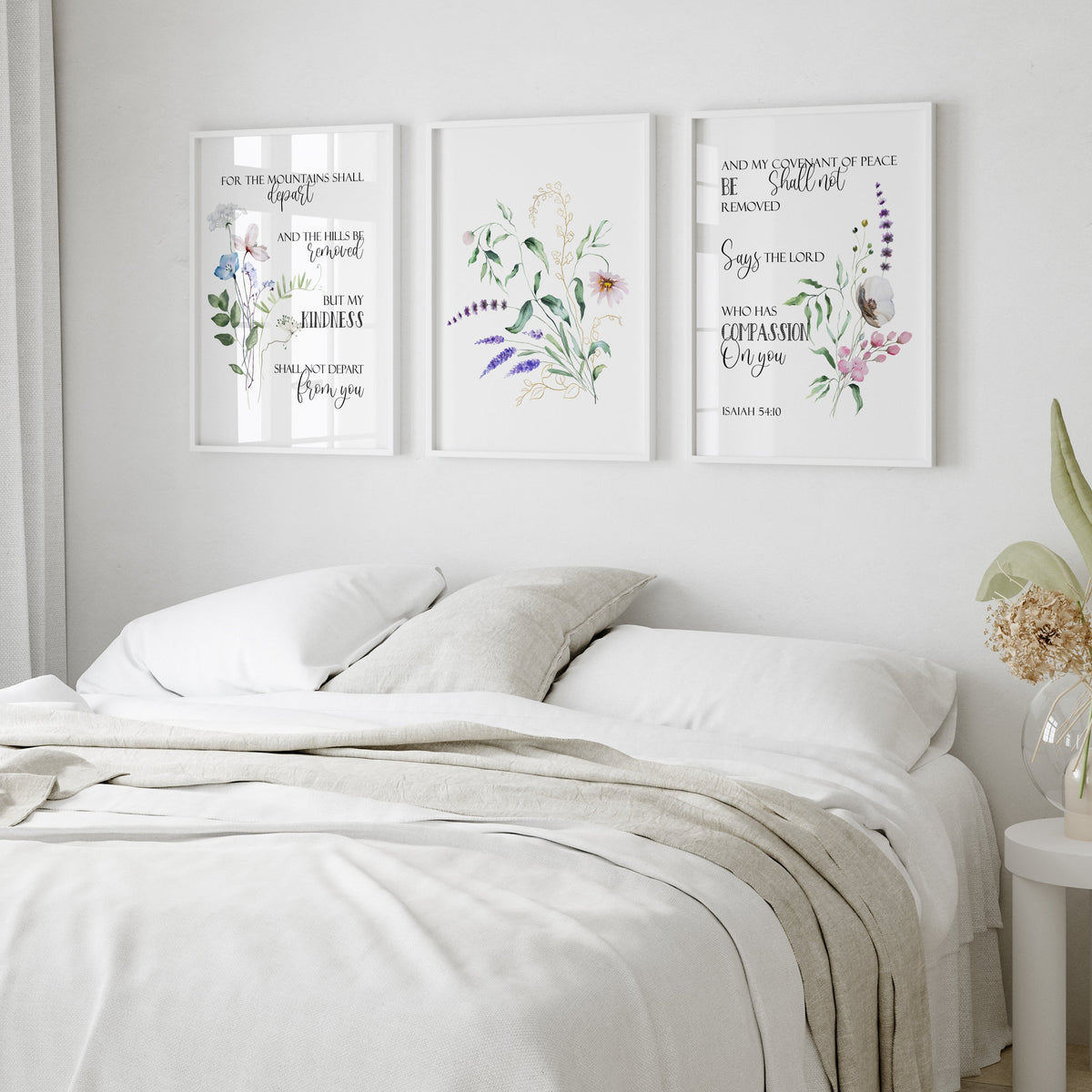 Trio - Watercolor Isaiah 54:10 - Christian Wall Art Bundle