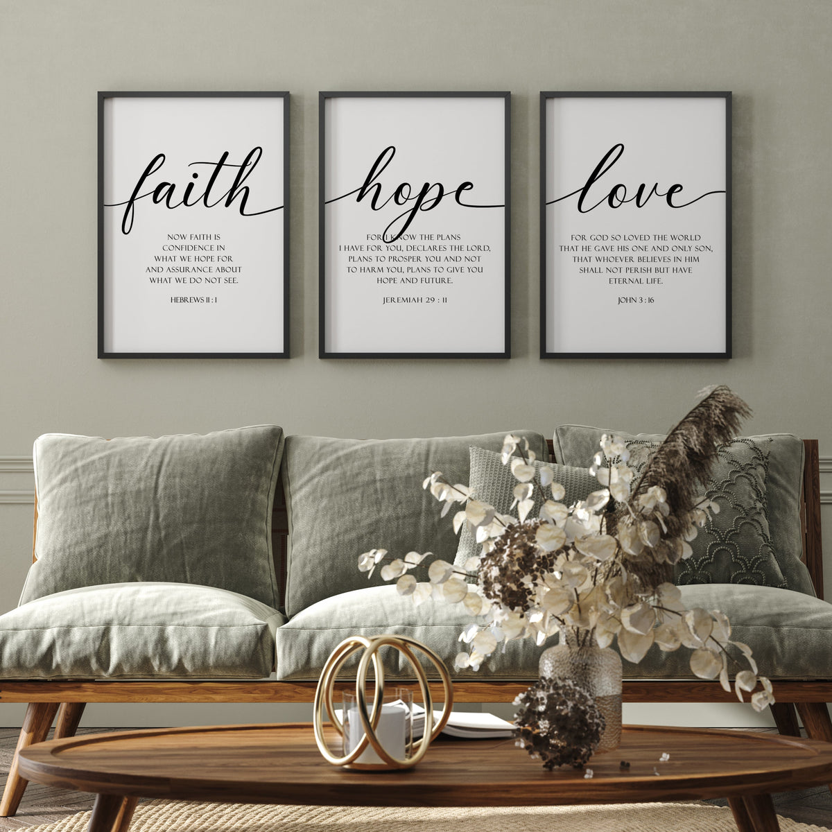 Trio Faith-Hope-Love - 1 Corinthians 13:13 - Christian Wall Art Bundle